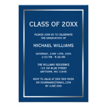 Blue Silver Border Graduation Announcement invitations