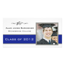 Blue & Silver Graduation Photo Announcement Cards Customized Photo Card