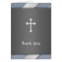 Blue Silver Stripe Cross Thank You Card