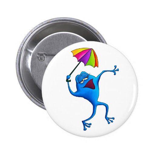 Blue Singing Frog with Umbrella Pinback Buttons