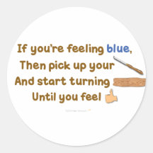 Blue Skew Woodturning Poem Round Sticker
