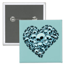 Blue Skull Heart Pinback Button