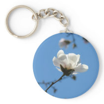 Blue Sky Spring White Magnolia Flower key chain