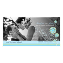 Blue Snow Flower Swirls Winter Wedding Thank You Photo Card Template