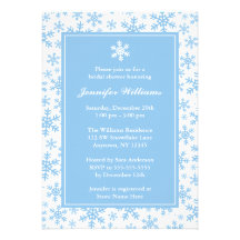 Blue Snowflake Border Winter Bridal Shower Personalized Invites