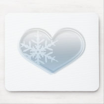 blue snowflake heart mouse pad