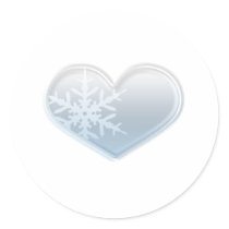 blue snowflake heart round sticker