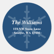 Blue Snowflake Stitch Christmas Address Label Round Stickers