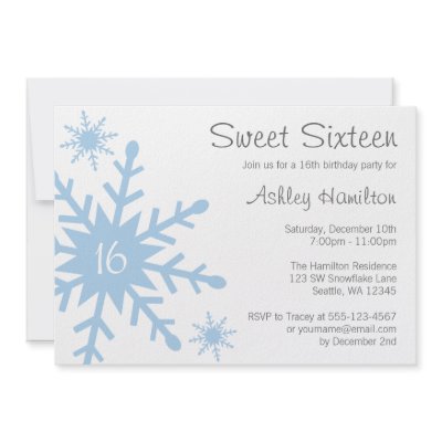Blue Snowflake Sweet 16 Winter Birthday Invitation by printcreekstudio