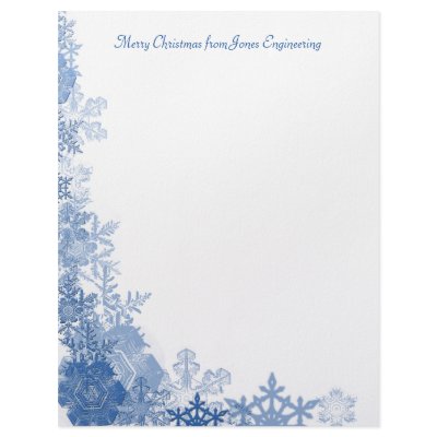 Blue Snowflakes on White Background Custom Letterhead by NoteableExpressions