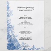 Blue Snowflakes on White Wedding Menu Full Color Flyer