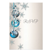 Blue Snowflakes Ornaments Christmas Party RSVP Personalized Invitations