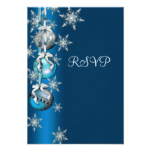 Blue Snowflakes Ornaments Christmas Party RSVP Personalized Announcement