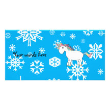 Blue snowflakes unicorn christmas gifts photo card template