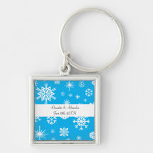 Blue snowflakes wedding favours keychain