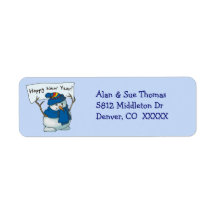 Blue Snowman Return Address Label