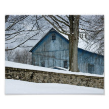 Blue Snowy Barn 10 x 8 Photographic Print