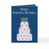 Blue Sobriety Birthday Greeting Card With Cake