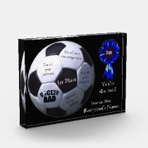 Blue Soccer Dad First Place Acrylic Block Award awards