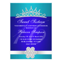 Blue Sparkle Tiara Birthday Invitation