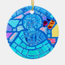 Blue stained glass Jesus Christmas Tree Ornaments
