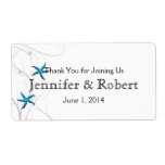 Blue Starfish Silver Wedding Water Bottle Label