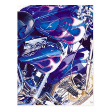 "Blue Steel" Motorcycle Watercolor Postcard