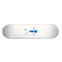 Blue Stick Figure Shrugging Shoulders Skateboard Deck