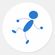 Blue Stick Figure Throwing Round Sticker