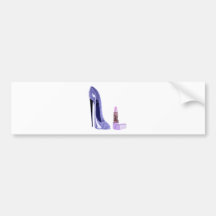 Blue Stiletto Shoe and Lipstick Art Bumper Sticker