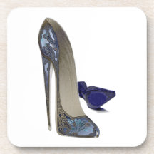Blue Stiletto Shoes Art Beverage Coaster