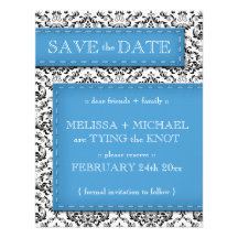 Blue Stitched Damask Save the Date Announcements