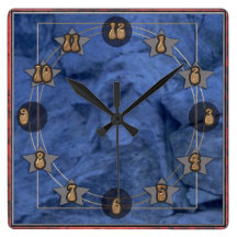 blue stone star & circle square wall clock