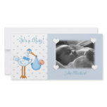 Blue Stork Baby Boy Photo Greeting Card