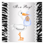 Blue Stork Zebra Baby Boy Shower Custom Invitation