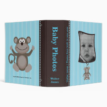 Blue Stripe Baby Photo Album with Monkey Binder
