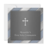 Blue Stripe Boys First Communion Personalized Invites
