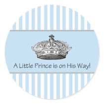 Blue Stripe Prince Crown Baby Boy Envelope Seal Stickers