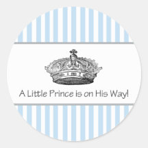 Blue Stripe Prince Crown Baby Boy Envelope Seal Round Sticker