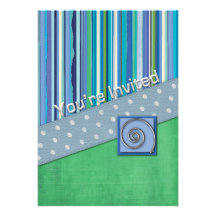 Blue Stripes and Green 3D Invite