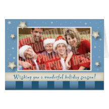 Blue stripes and stars horizontal holiday card