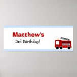 Blue Stripes Fire Truck Birthday Party Banner Posters