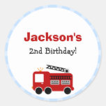 Blue Stripes Fire Truck Birthday Stickers