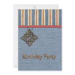 Blue Stripes Weave and Medallion Birthday Party Personalized Invitation