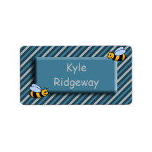 Blue Stripes with Bees - Boys school name label