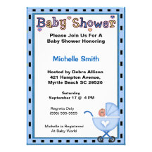 Blue Stroller Baby Shower Invitation