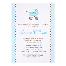 Blue stroller boys baby shower invitation