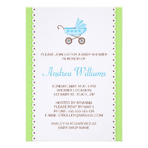 Blue stroller boys baby shower invitation