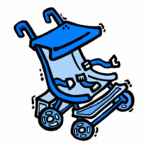 blue stroller photo sculpture