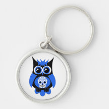 Blue Sugar Skull Owl Keychain